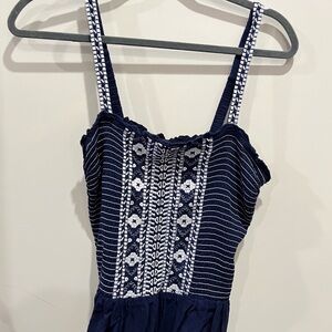 Navy and White Embroidered Dress